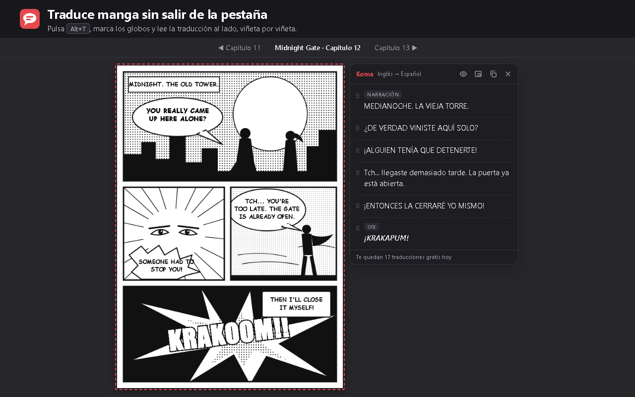Koma traduciendo una página de manga del inglés al español